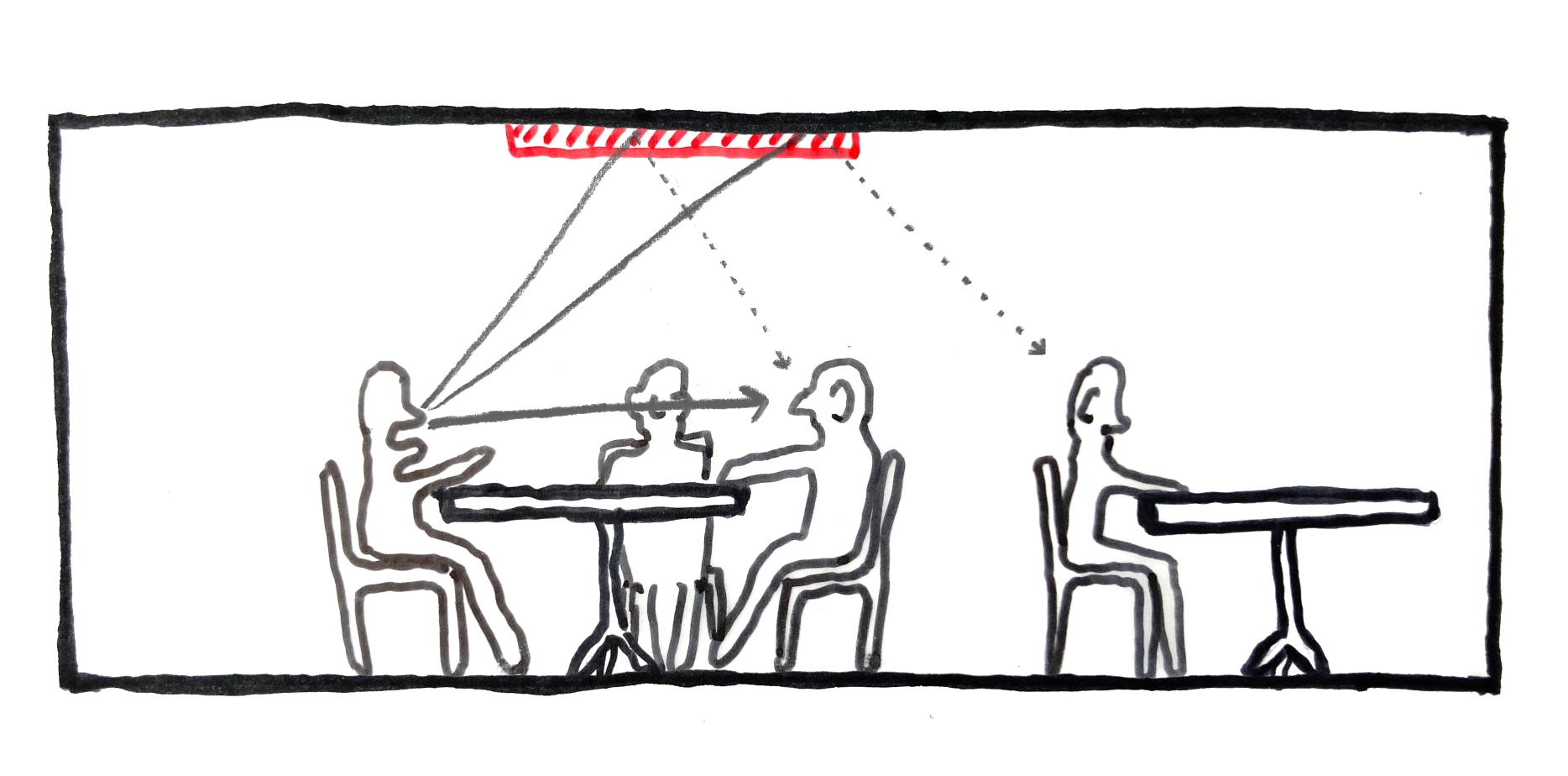 A sketch for adding sound-absorbing finishes to a ceiling.
